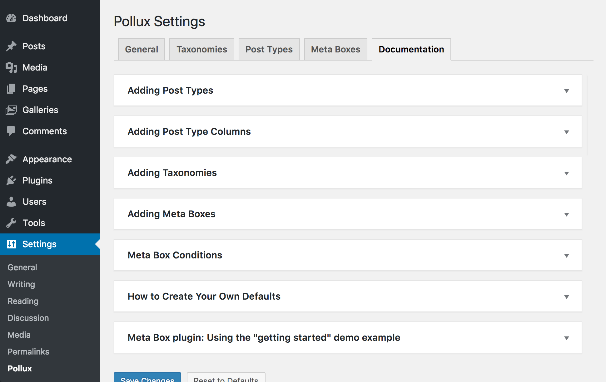 <p>Pollux includes complete documentation</p>