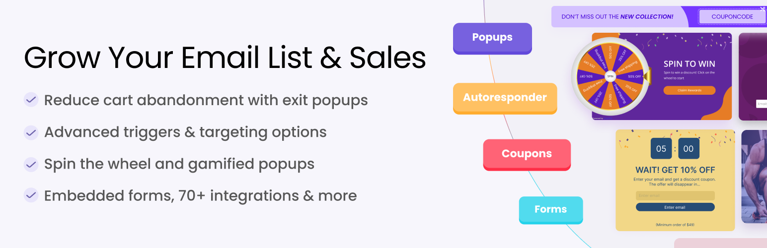 WordPress 外掛 Pop ups, WordPress Exit Intent Popup, Email Pop Up Builder, Lightbox, Spin the Wheel Popups – Poptin 的封面圖片。