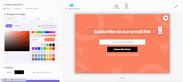 Customize your poptin using a drag & drop user interface (WYSIWYG)