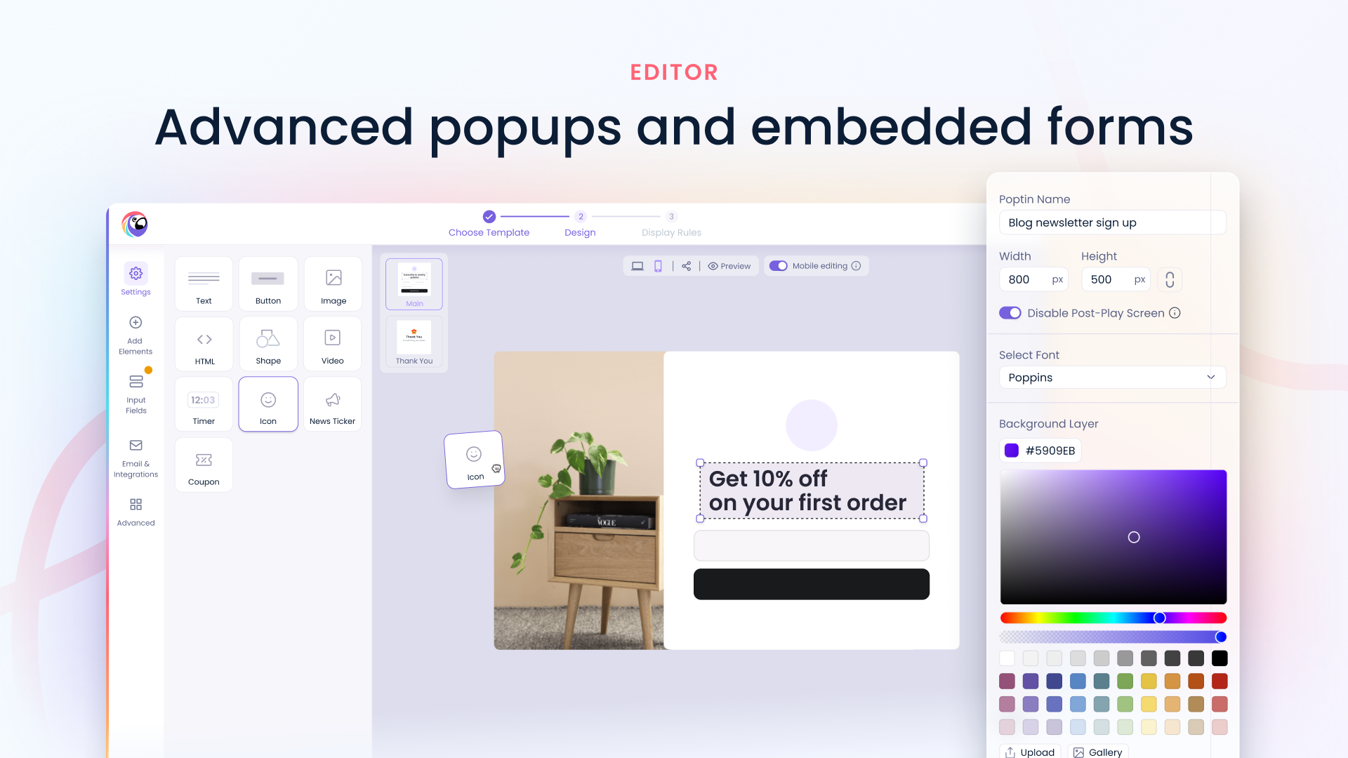 Fully customizable popups and forms (WYSIWYG)