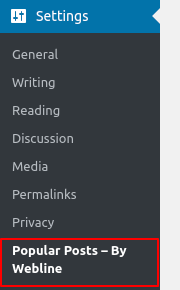 Backend Popular Posts Settings Menu