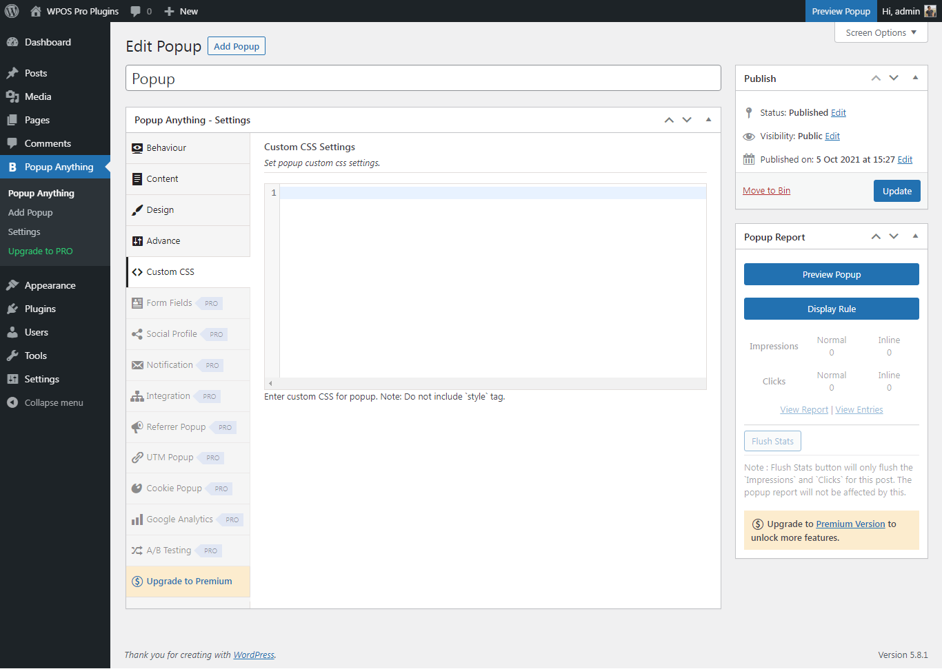 Custom CSS
5) Design
6) Display Rule Settings
7) General Settings