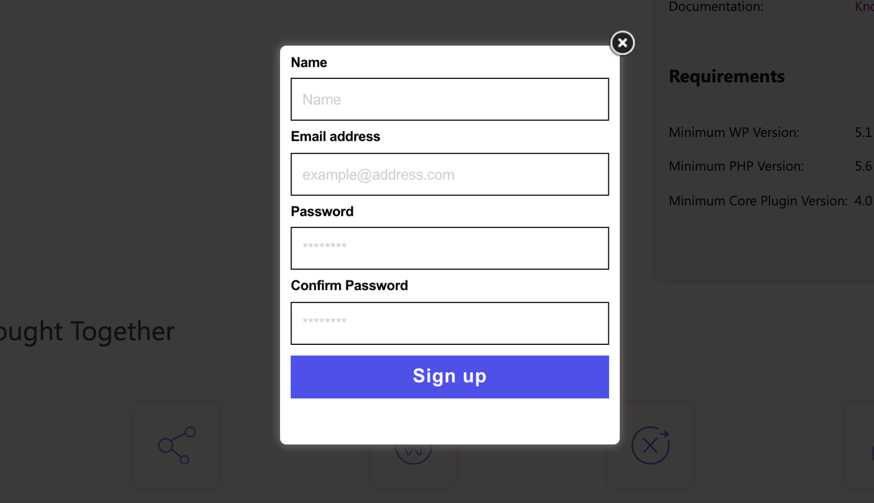 Registration popup