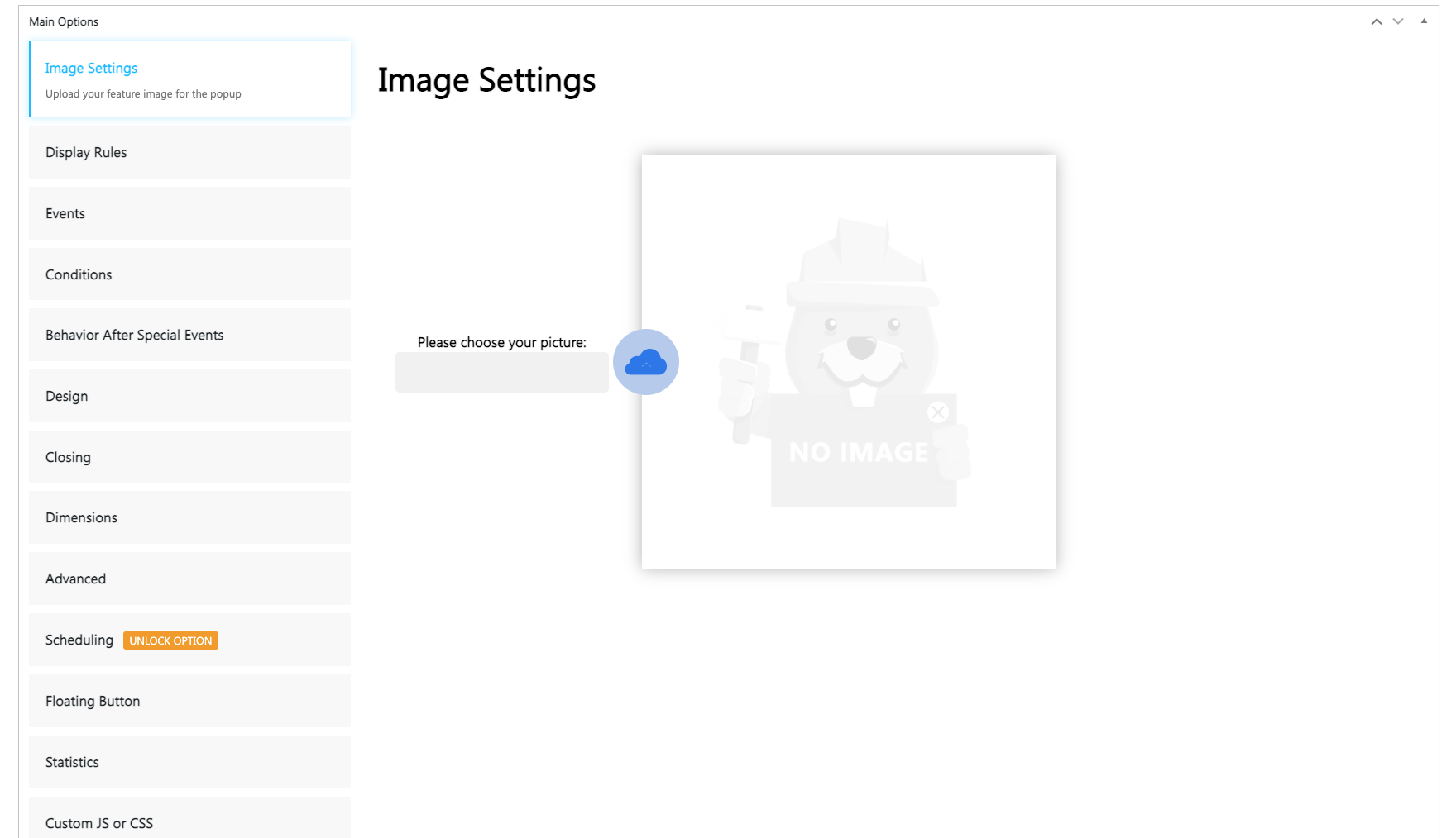 Image popup settings