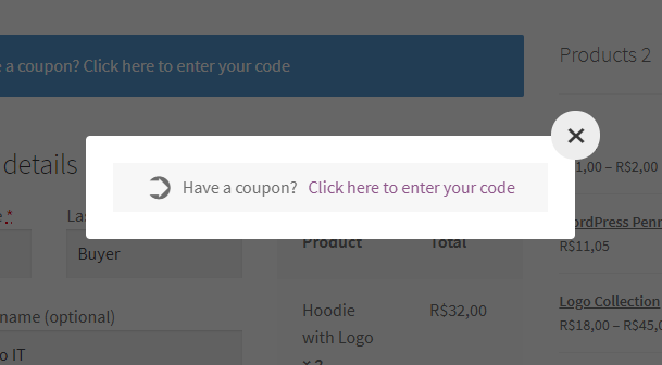 An example of a WooCommerce Notice info on the Popup