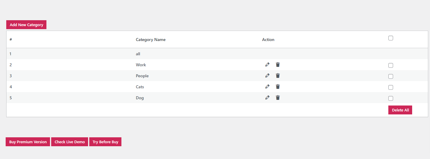 Portfolio Filter Gallery Settings