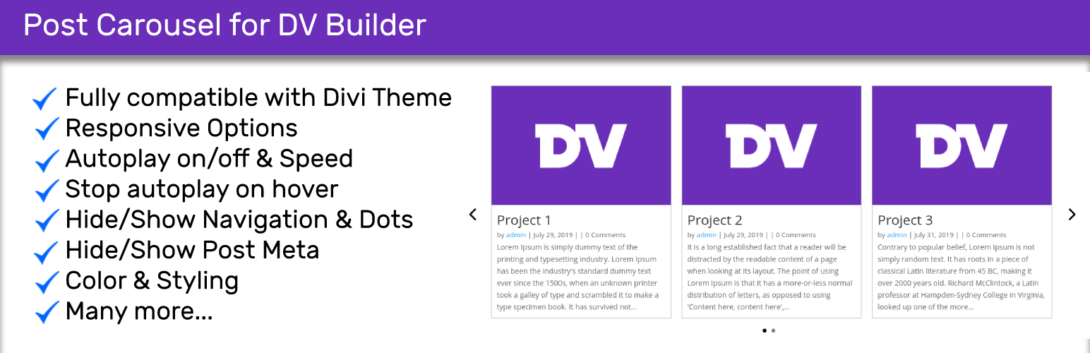 WordPress 外掛 Post Carousel for DV Builder 的封面圖片。