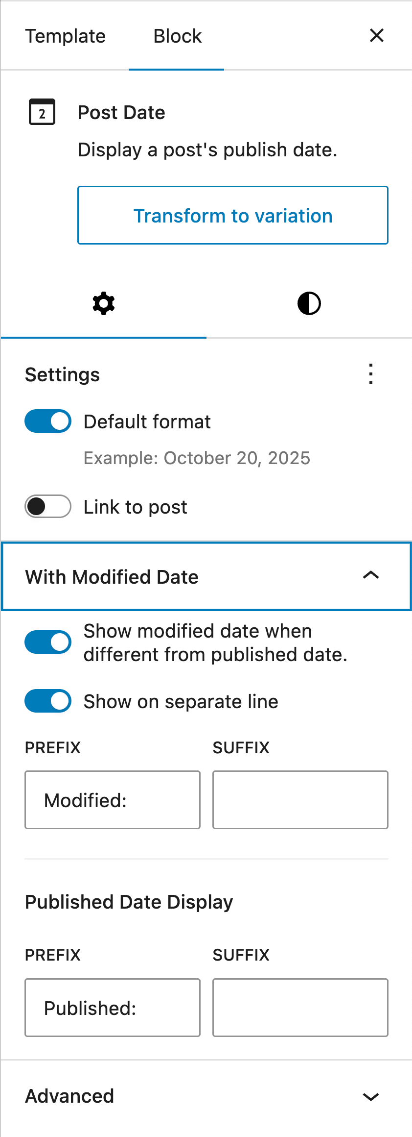 Post Date Block: Published &amp; Modified