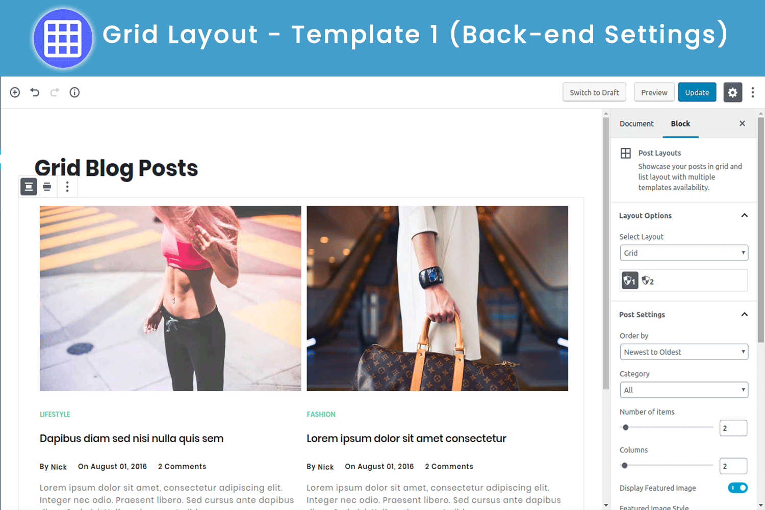 Grid Layout - Template 1 (Backend Settings or Options)