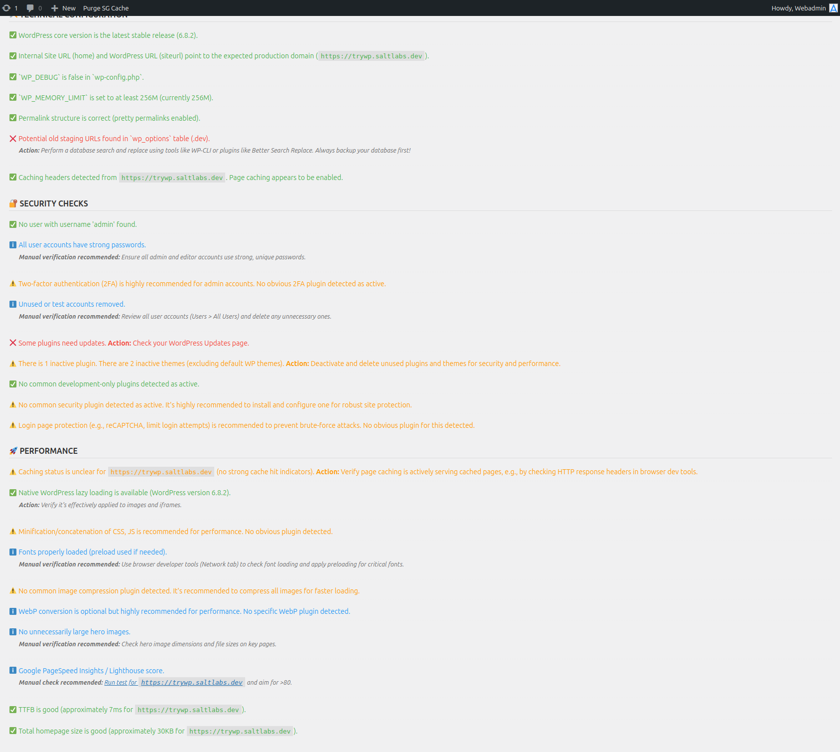 Screenshot illustrating successful scan results for a category.
