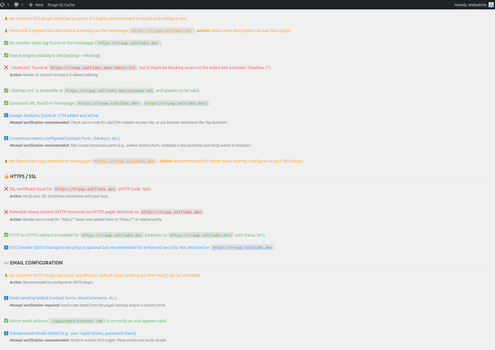 Screenshot of the plugin's admin menu item.