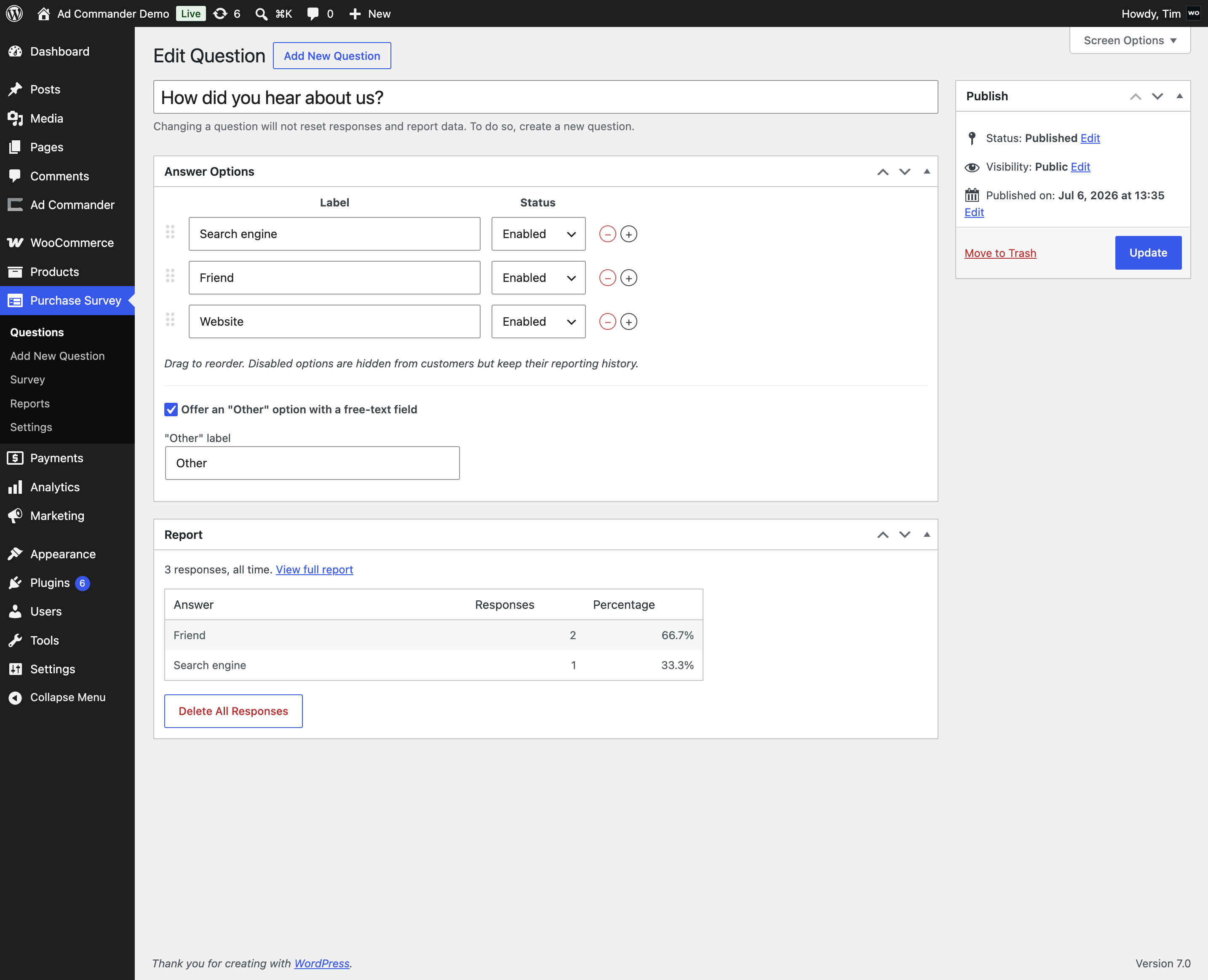 The survey on the order-received page