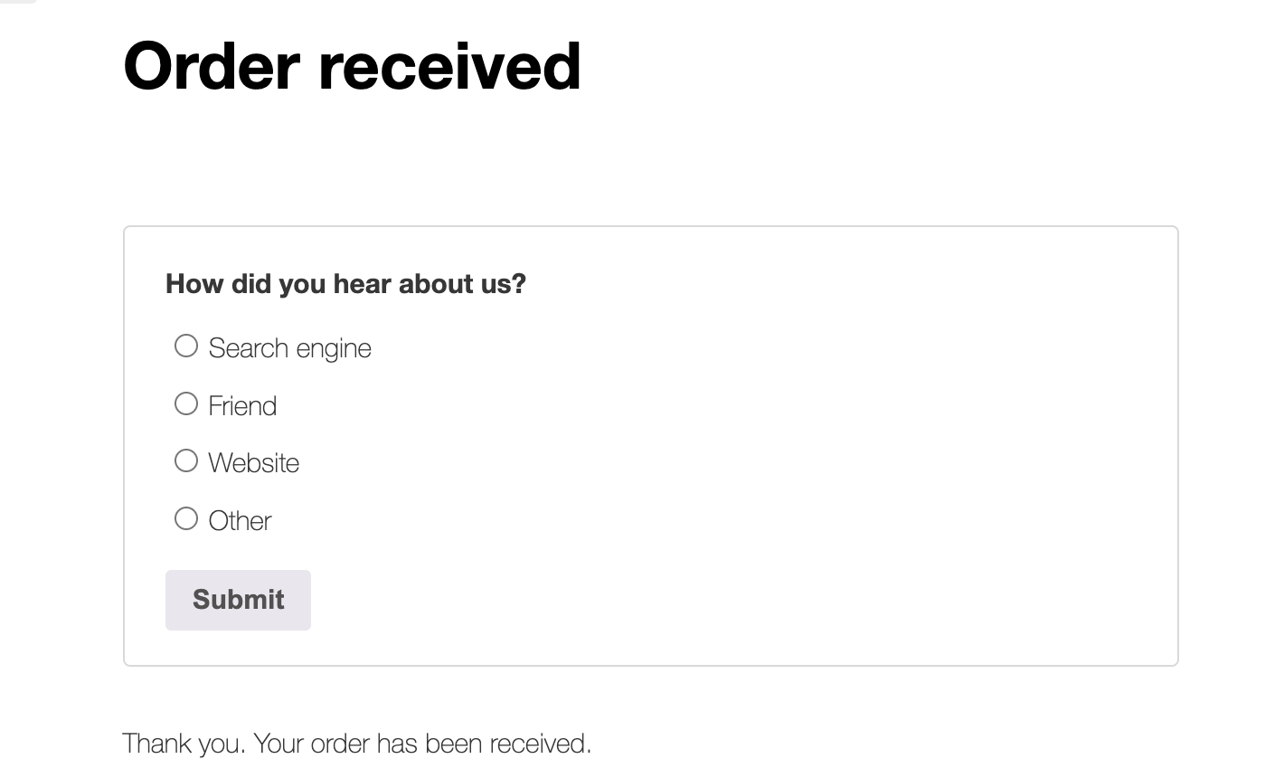 The Survey screen with question selection