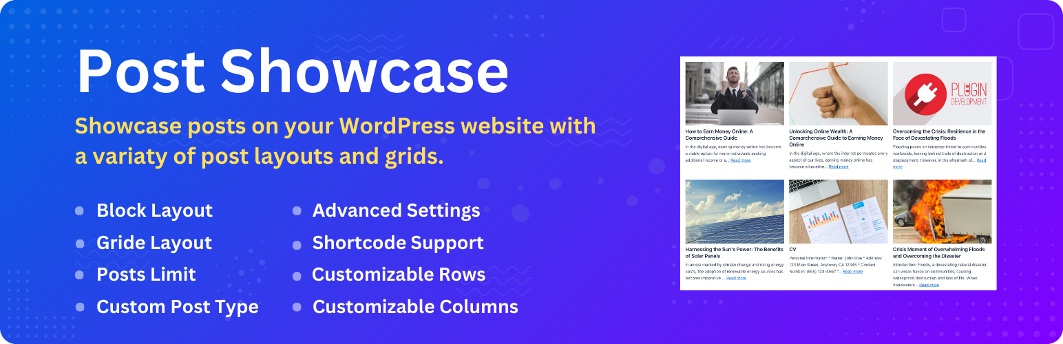 WordPress 外掛 Post Showcase 的封面圖片。