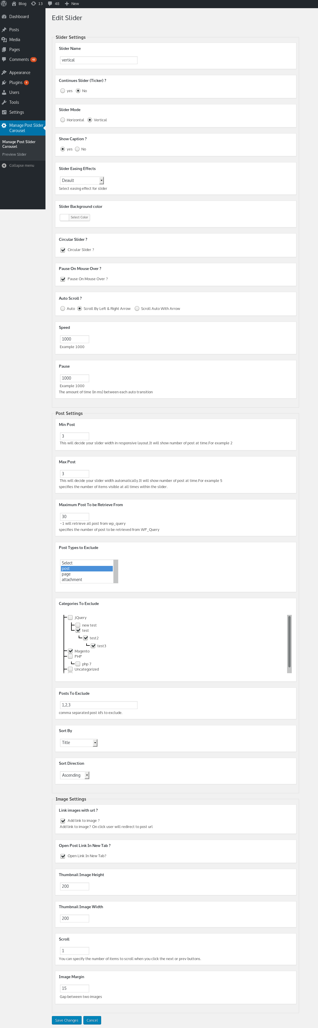 Pro Version Slider Settings