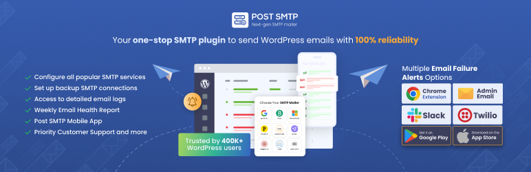 Post SMTP – WordPress SMTP Plugin with Email Logs and Mobile App for Failure Notifications – Gmail SMTP, Office 365, Brevo, Mailgun, Amazon SES and more