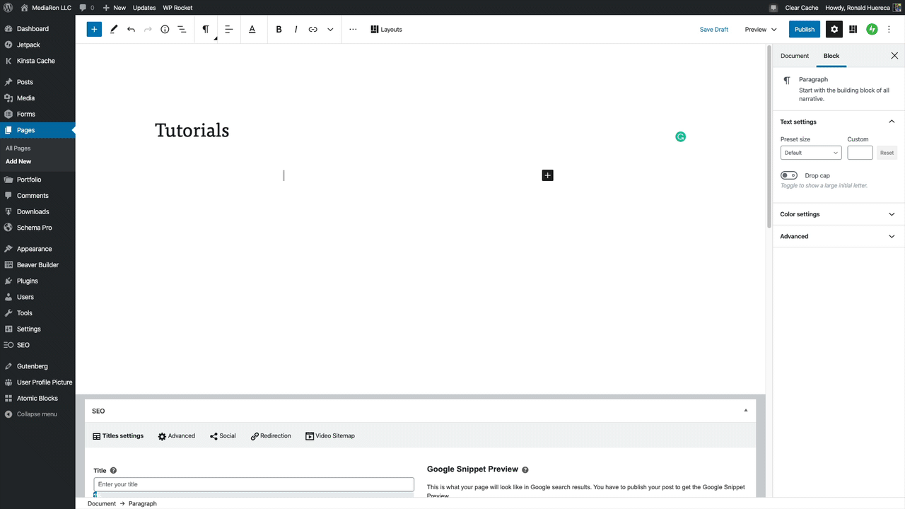 Setting up the custom post types block.