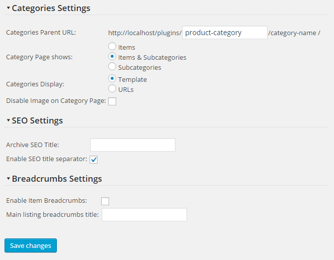 Categories, SEO and breadcrumbs settings