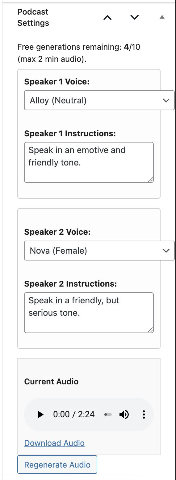 Post editor integration with podcast settings metabox