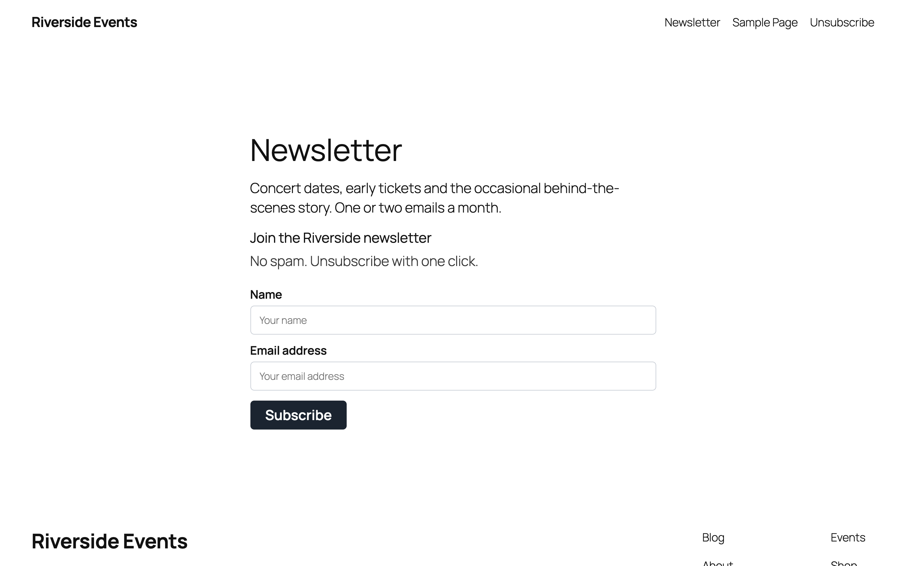 The sign-up form on a page of the site.