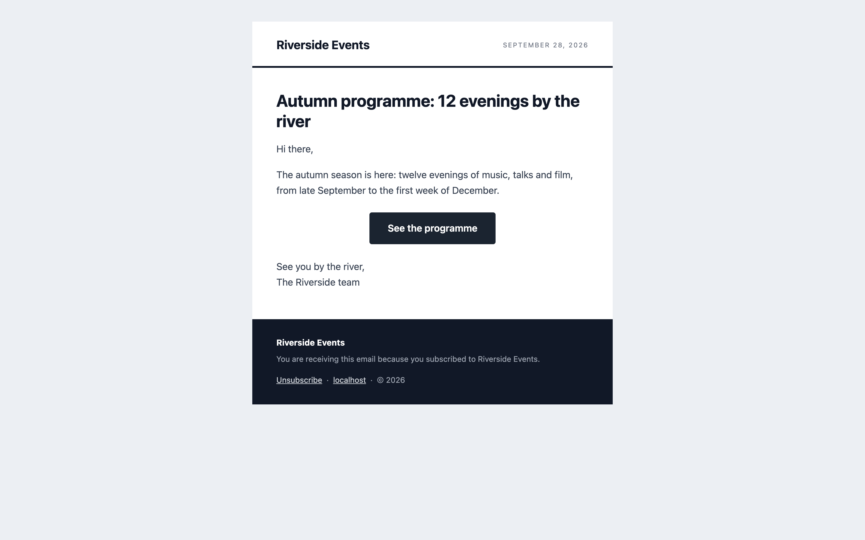 The web version of a newsletter, opened from "View in browser".