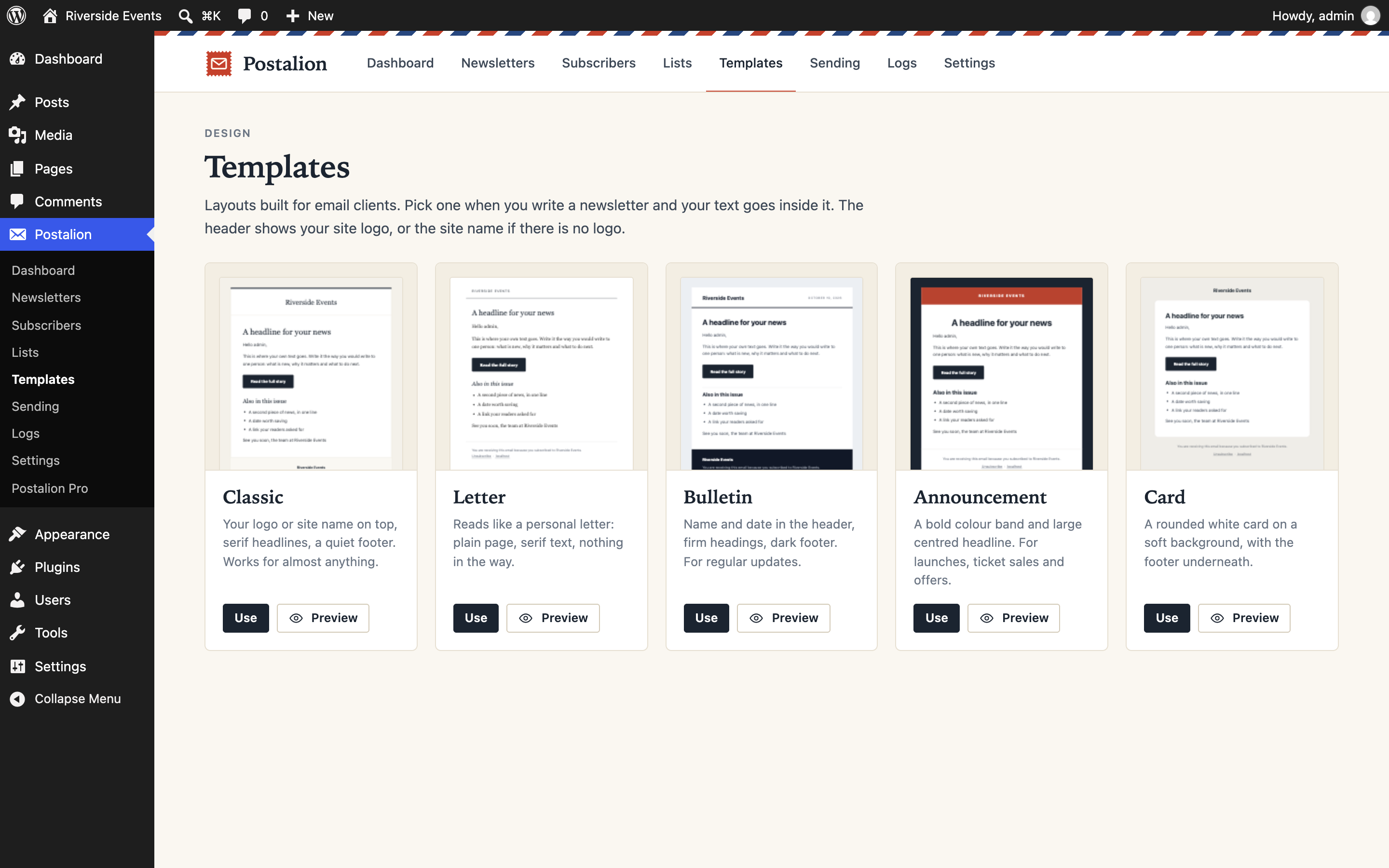 The five email templates.