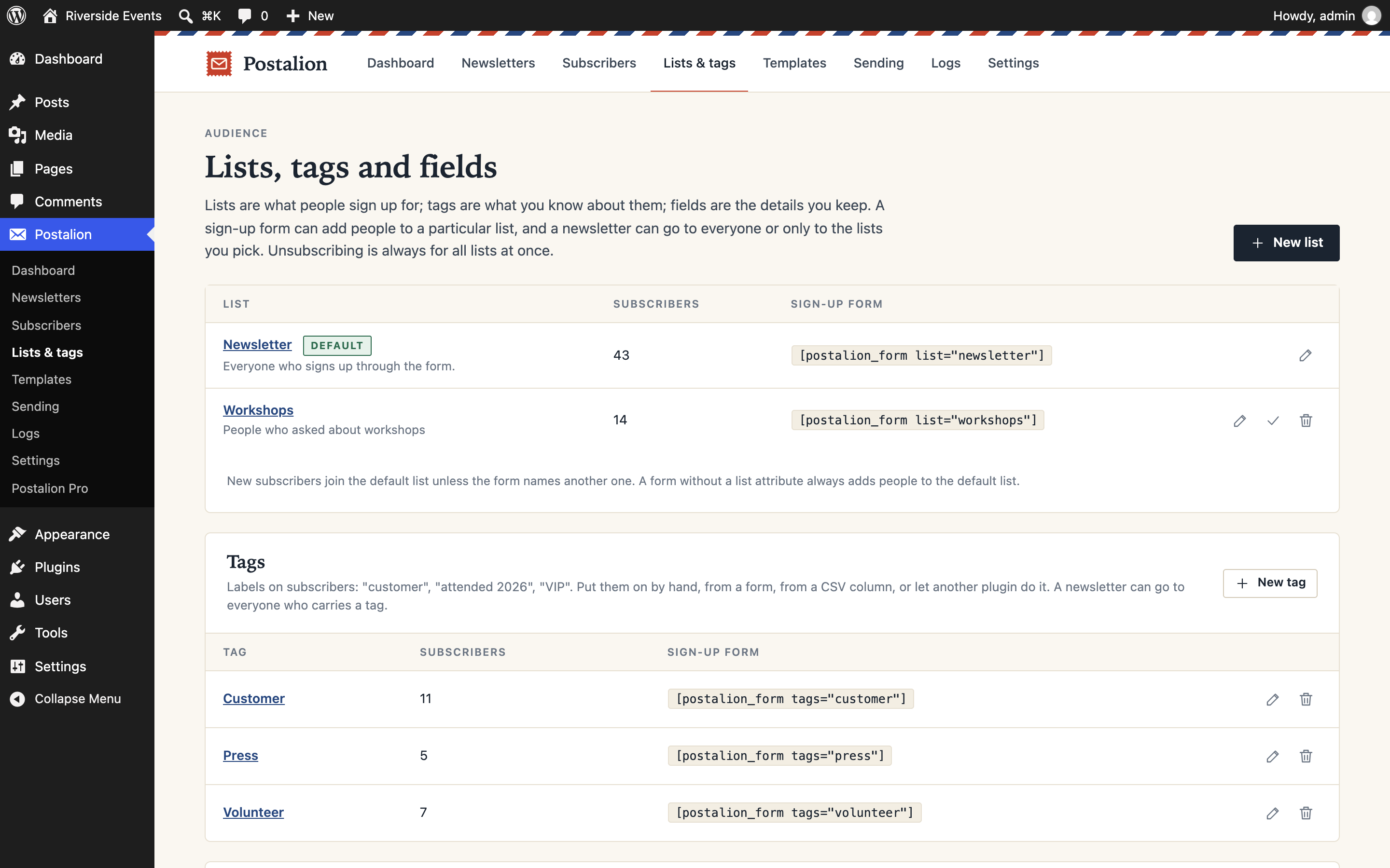 Lists, tags and custom fields: groups, labels and the details you keep about subscribers.