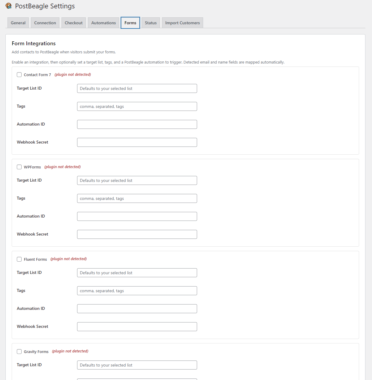 Form integrations — Contact Form 7, WPForms, Fluent Forms, and Gravity Forms