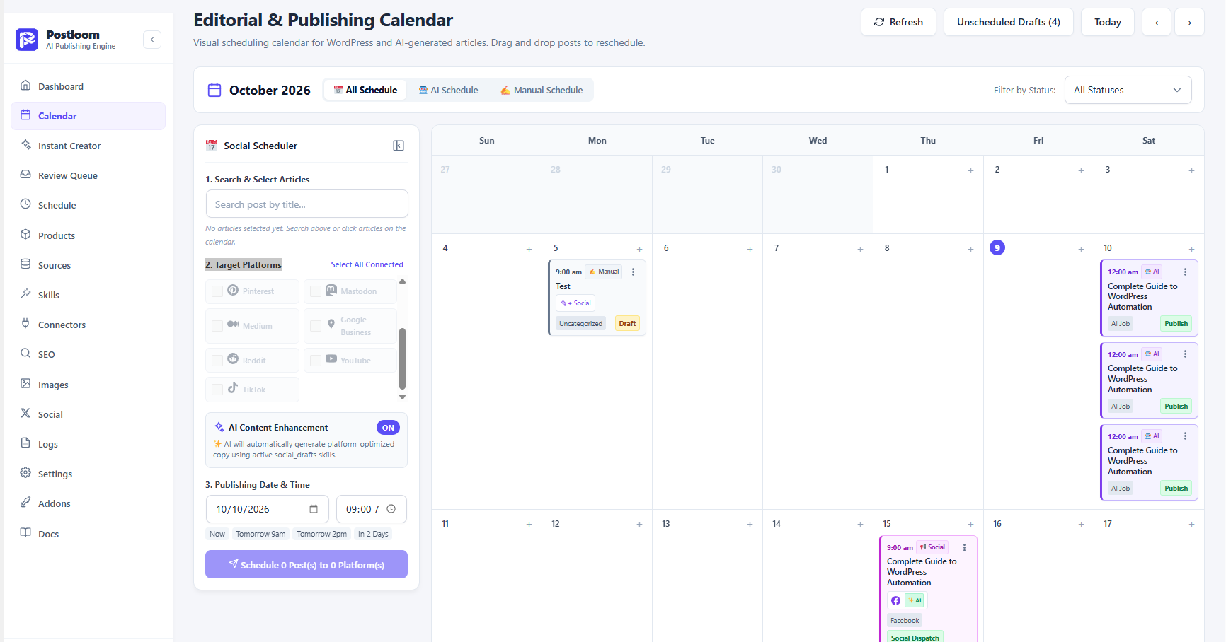 Postloom – AI Post Generator and Publisher | Autonomous Post Publishing Engine