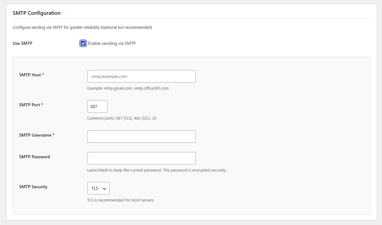 SMTP configuration