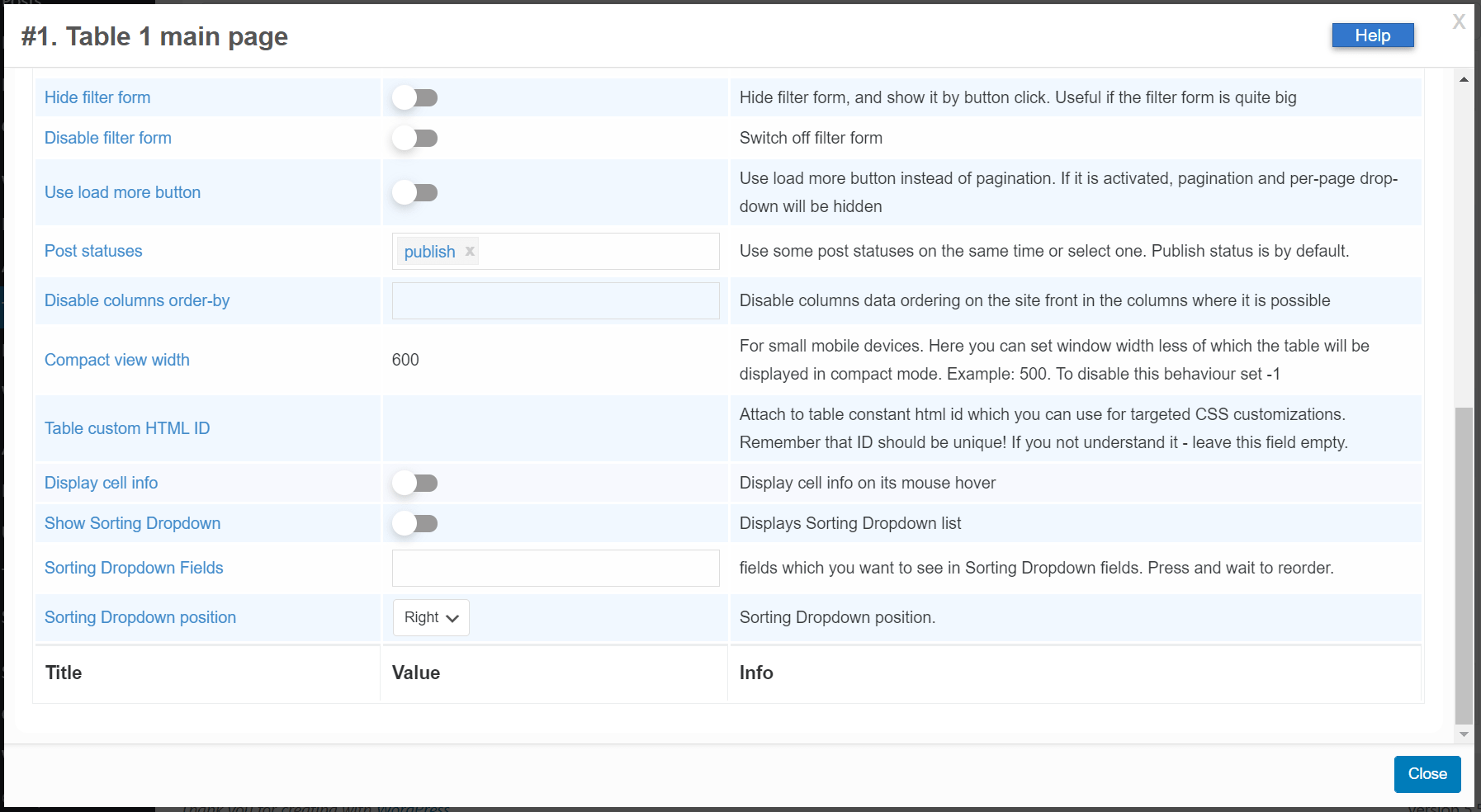 Table options 2