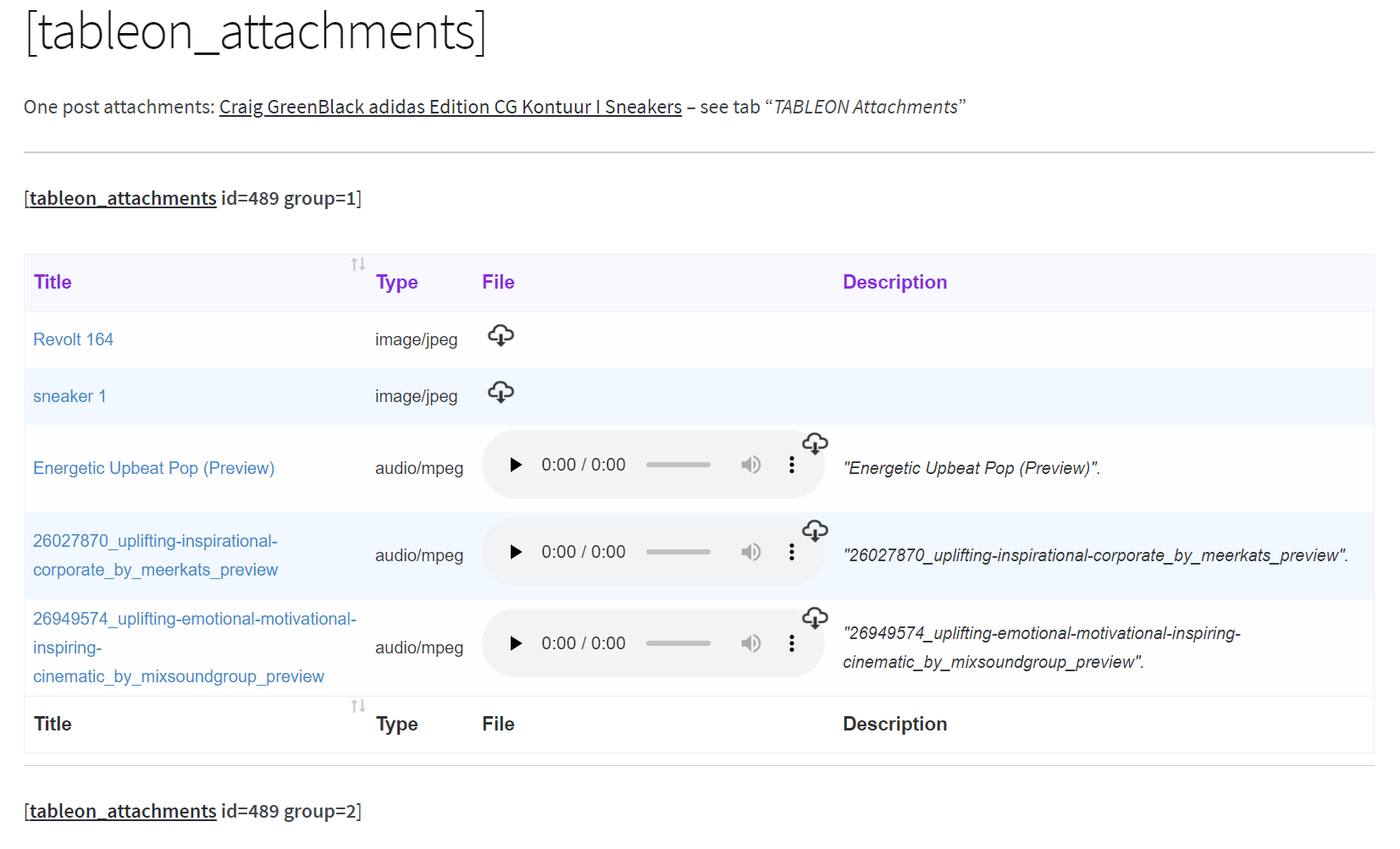 Attachments shortcode (premium extension, not free)