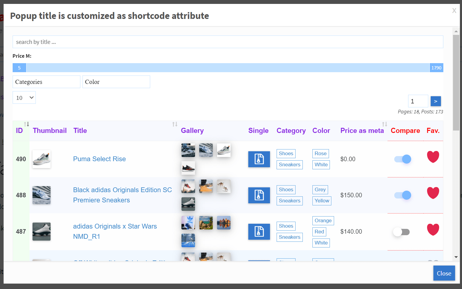 Table in popup called by shortcode tableon_button