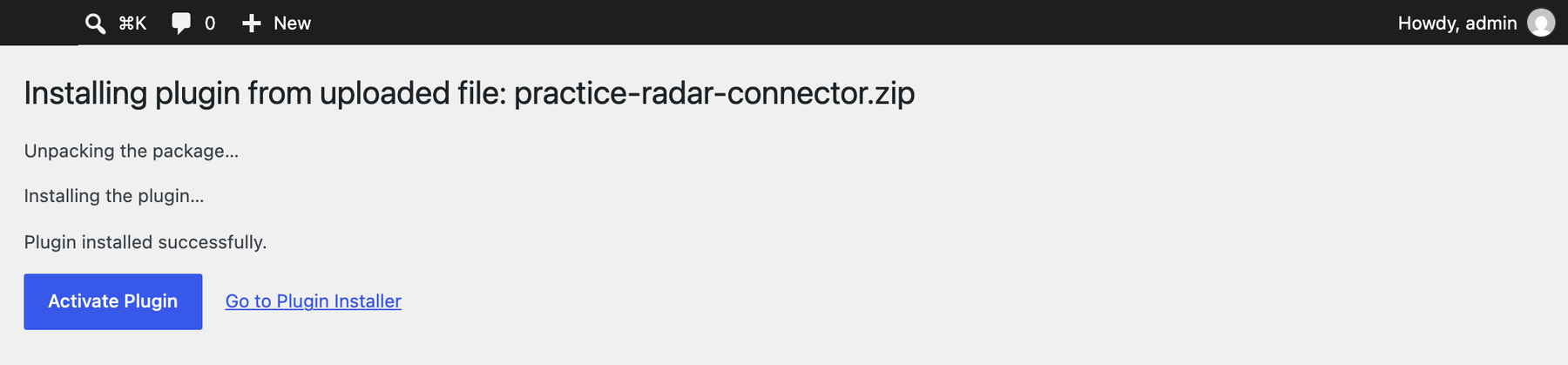 Activating the plugin after the upload.