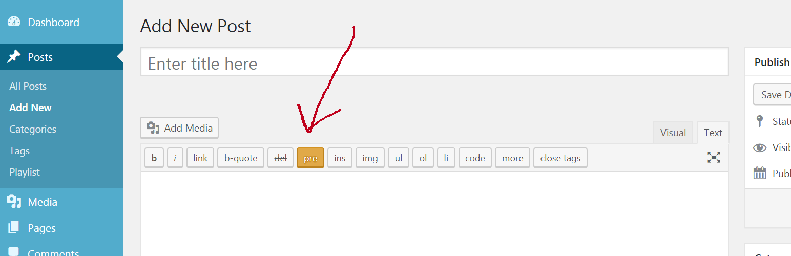 pre Tag For WP Editor