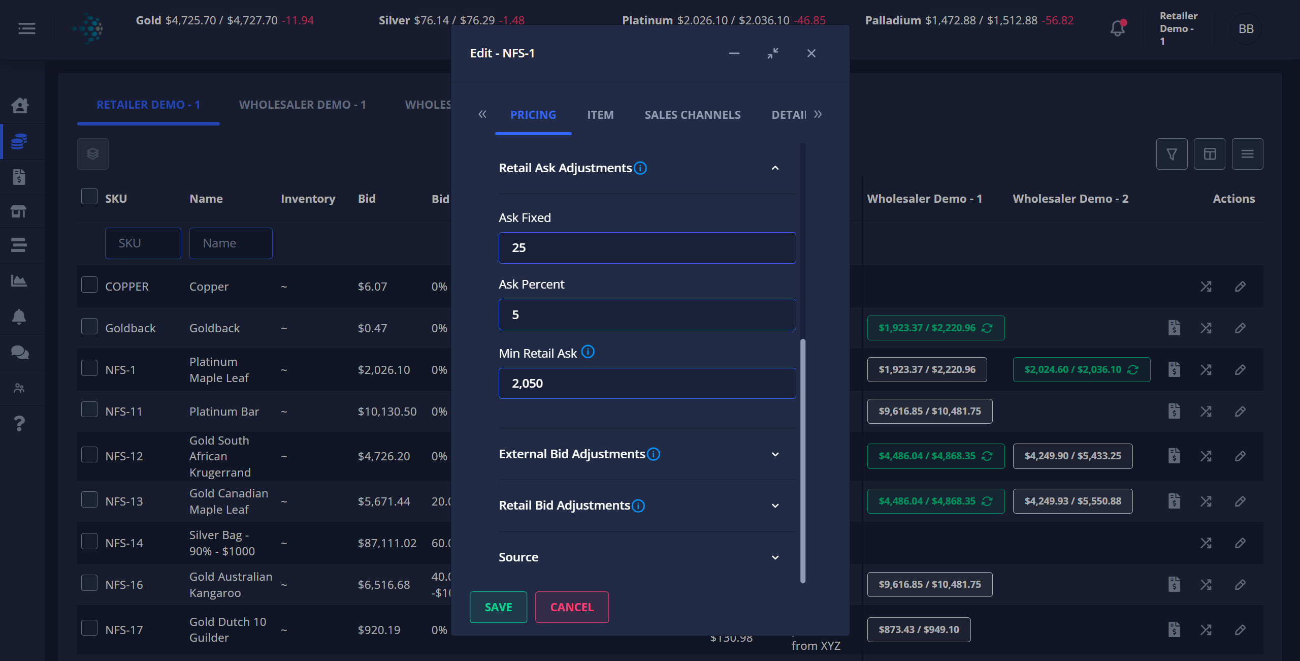 Precious Metals Automated Product Pricing – Pro