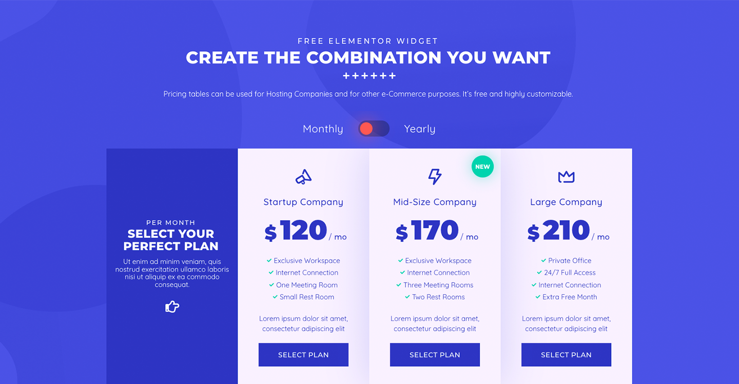 Premium Pricing Table Widget