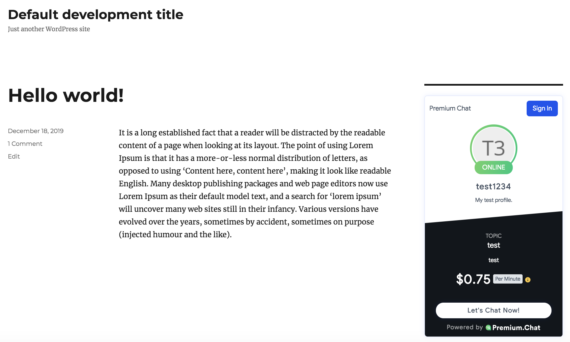 Shows you an example of the Premium.Chat widget on your website in a sidebar.