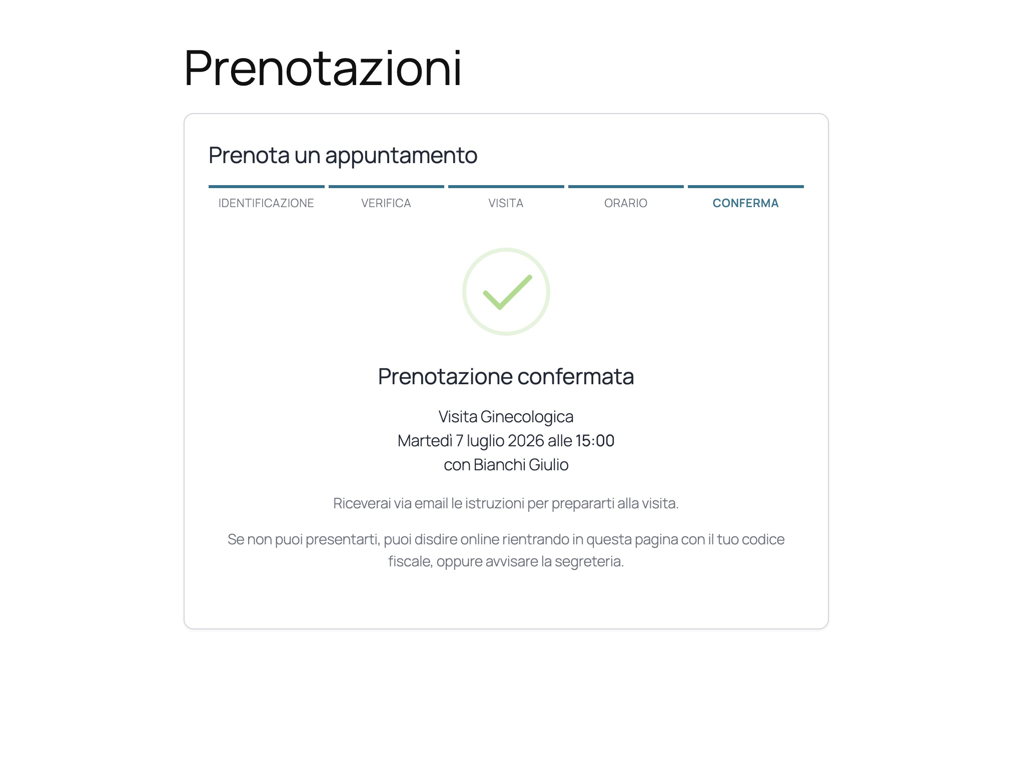 Booking summary and confirmation with the animated check mark