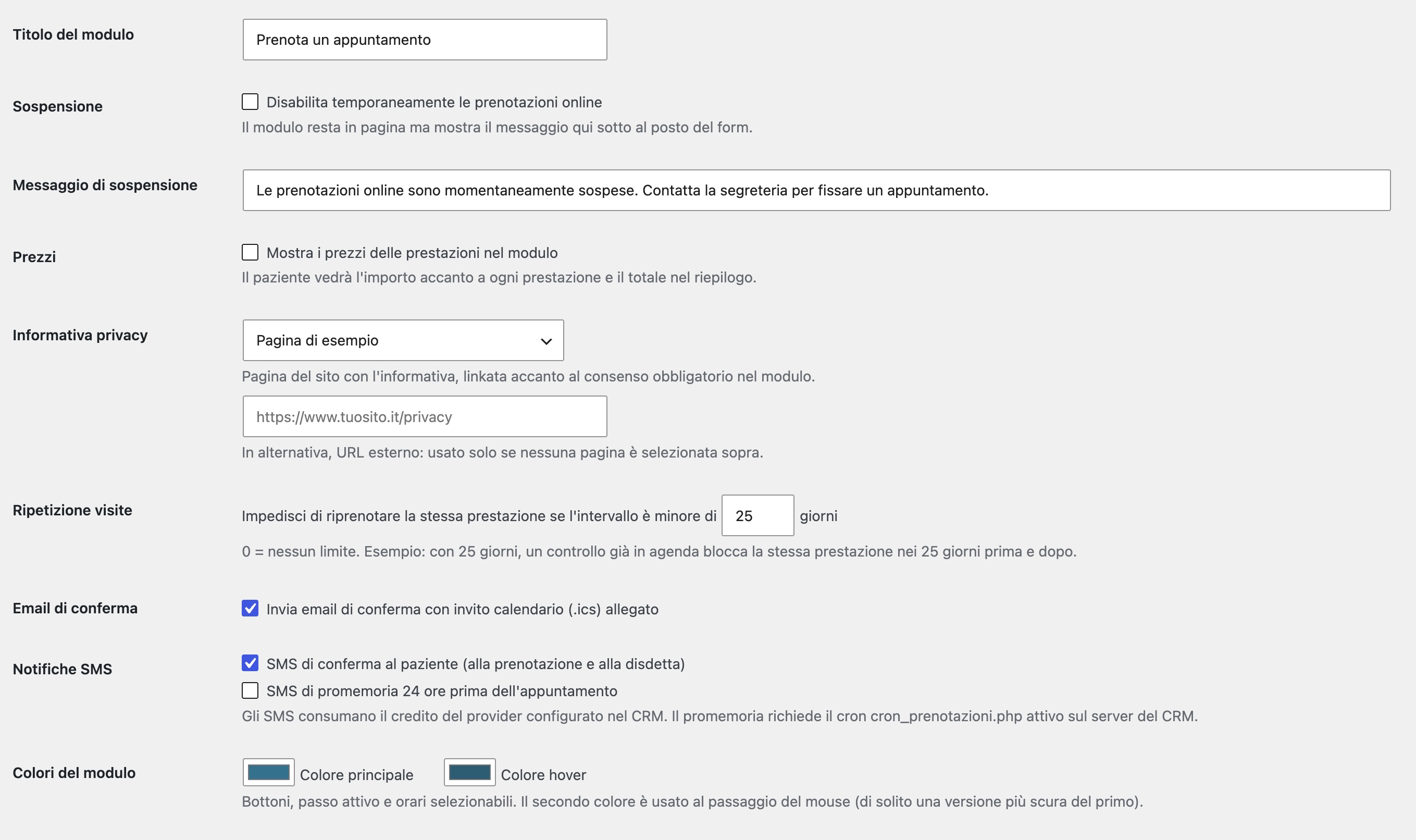 Plugin settings page
