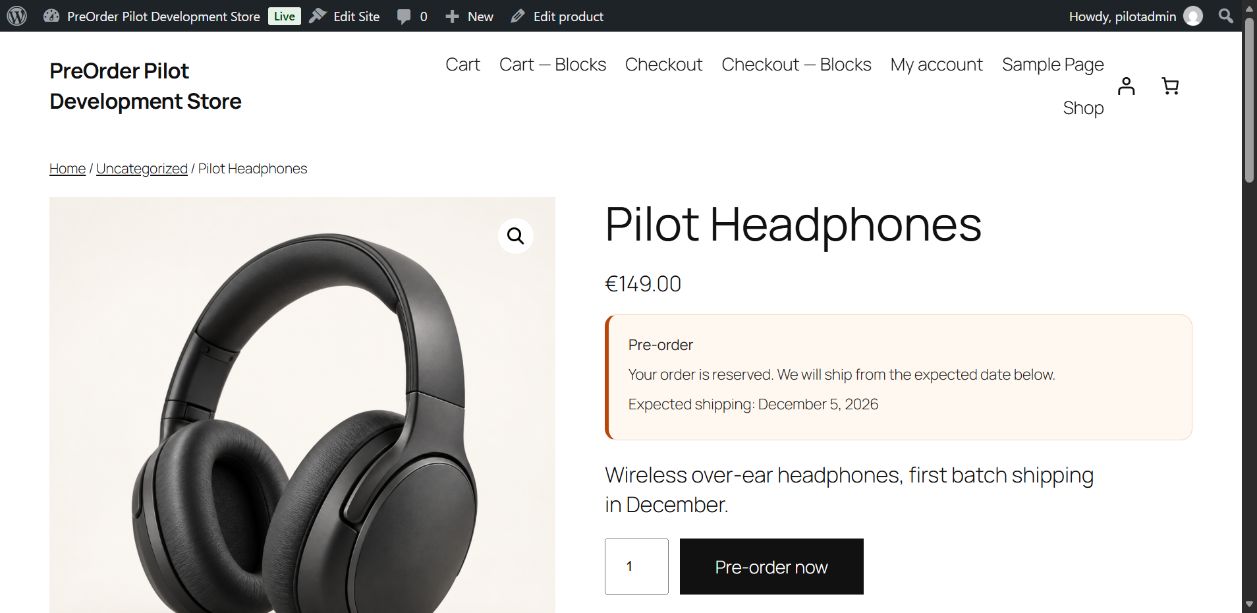 The product page with the pre-order button and availability date.