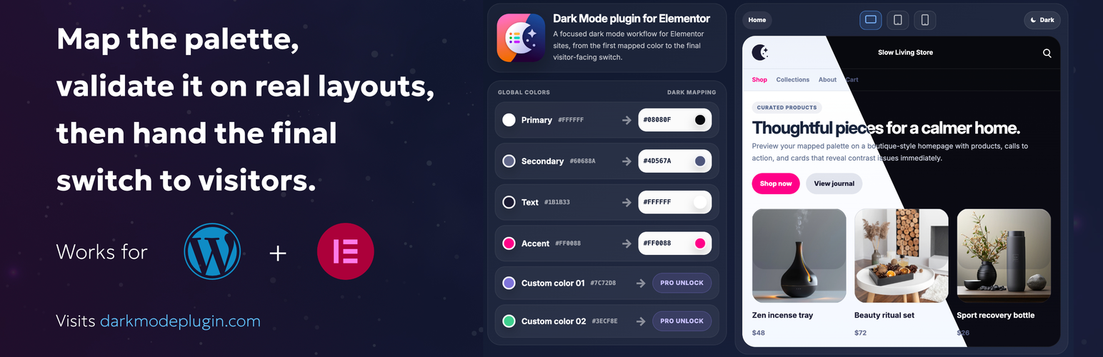 WordPress 外掛 Presario Dark Mode for Elementor 的封面圖片