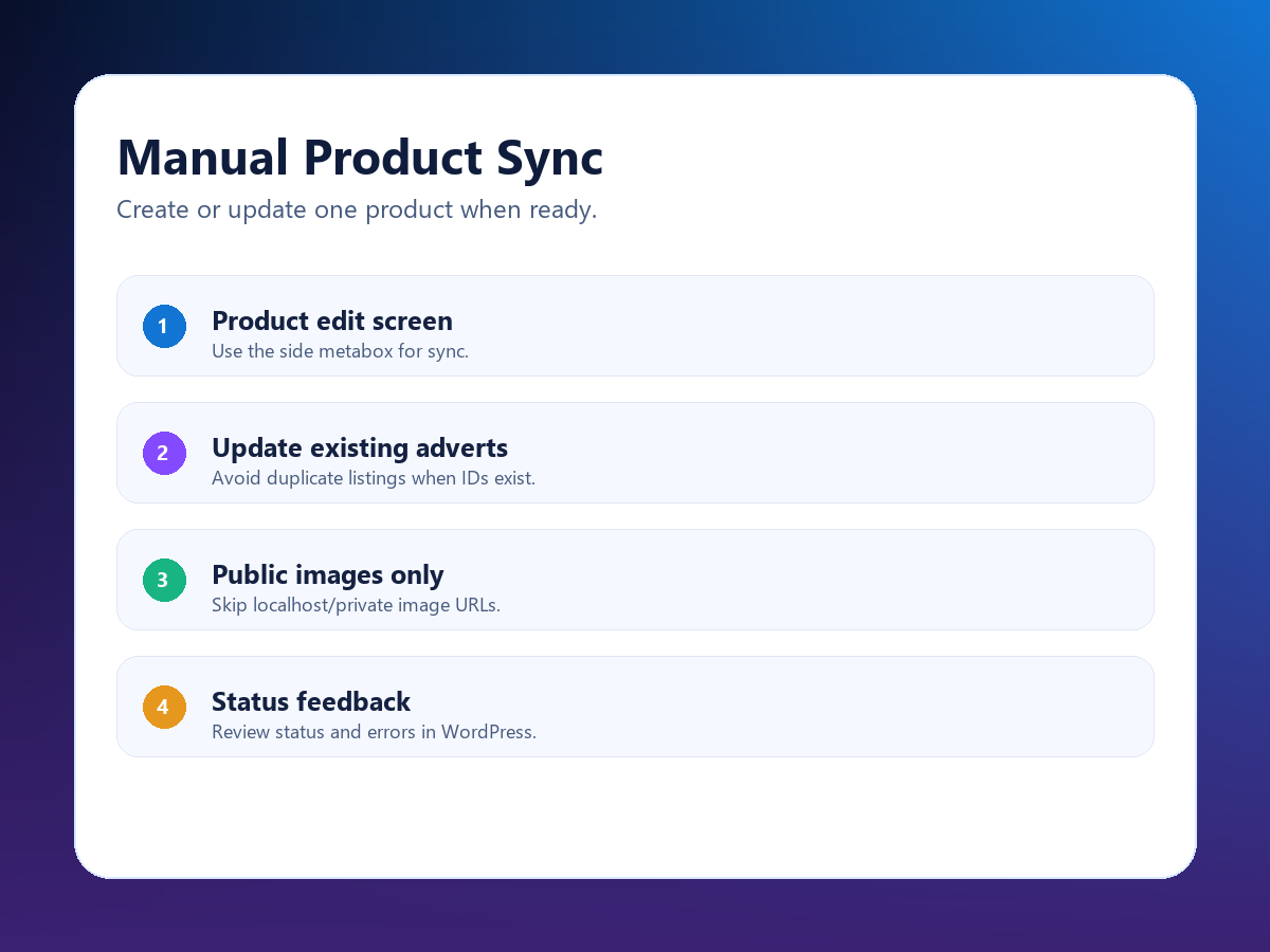Product edit screen manual synchronization box.