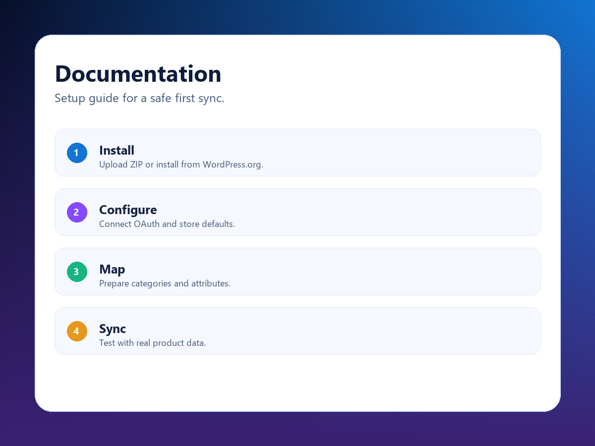 Documentation page for installation and first sync workflow.