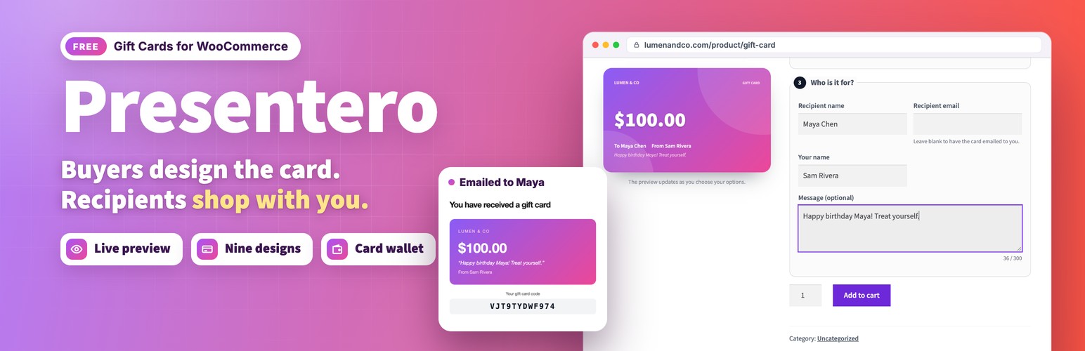 Presentero – Gift Cards for WooCommerce preview