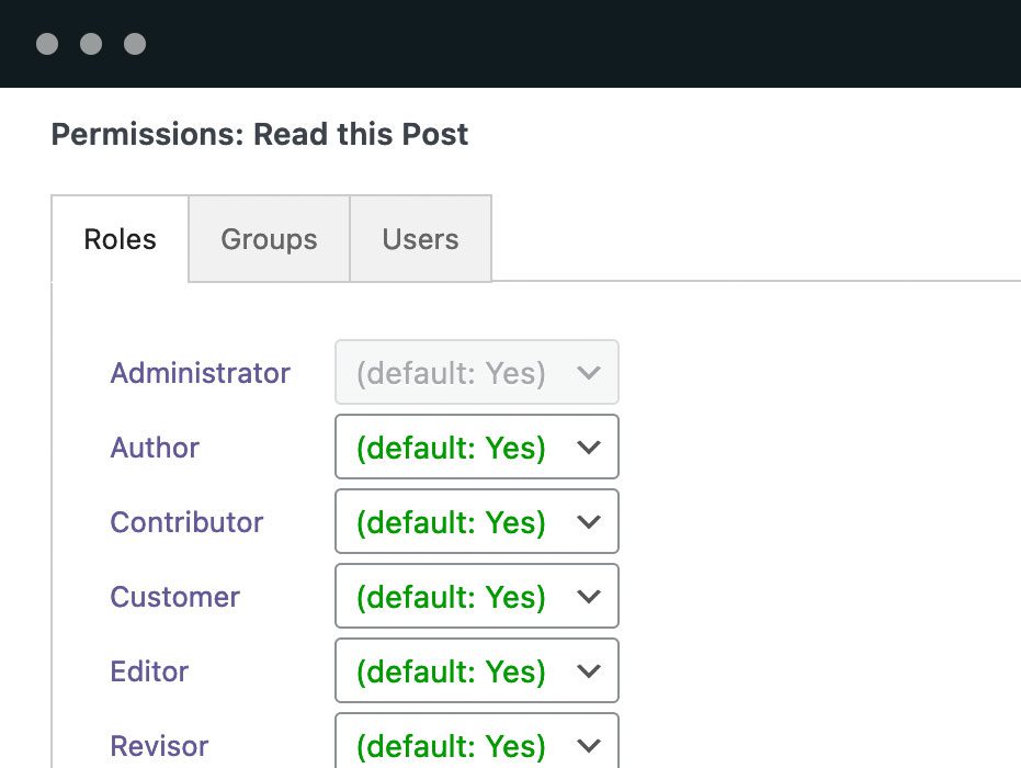 Custom viewing permissions: Every post, page, and taxonomy term has a box where you can choose who can read this content.