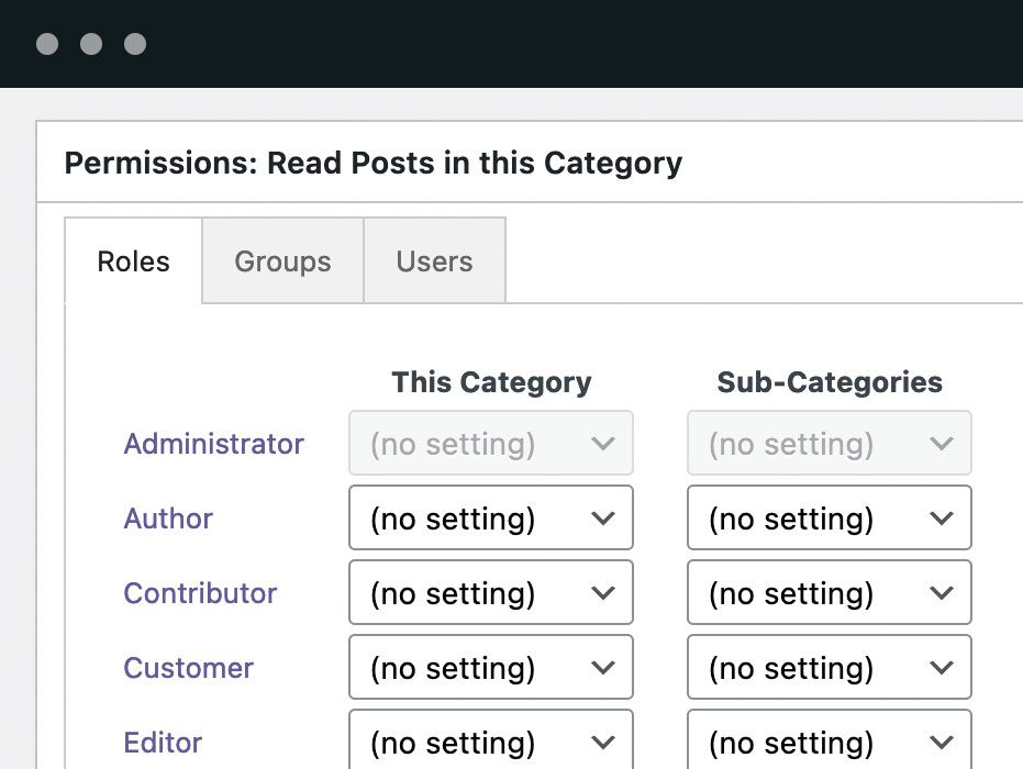 Category permissions: Every category has a box where you can choose who can edit, read, or assign this category.