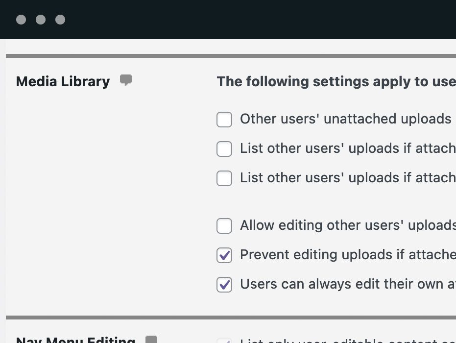 Manage media library access: You decide who gets to edit and view image files and documents in your Media Library.