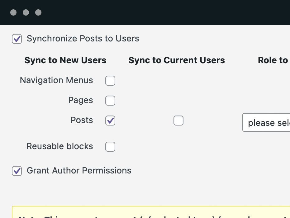 Synchronize content to users: You can automatically create individual posts for your users so they have their own private content to edit or read.