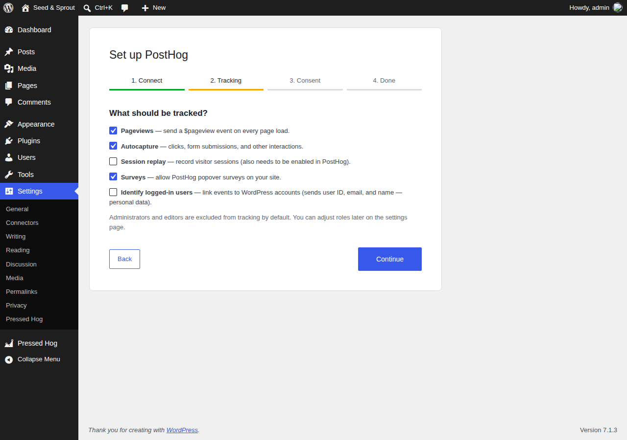 Setup wizard: choose what to track.